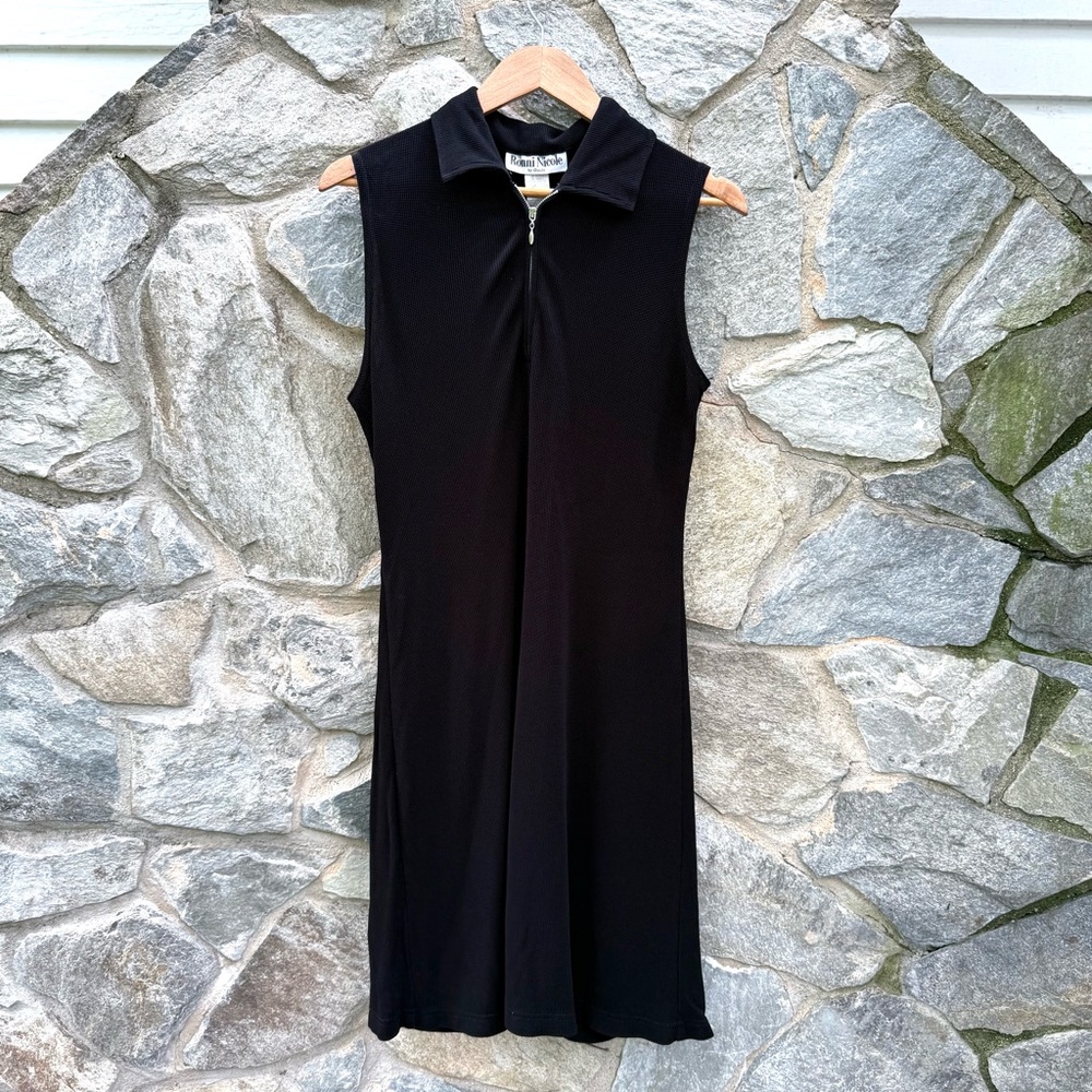 Vintage 90s Textured Waffle Knit Sleeveless Quarter Zip Dress